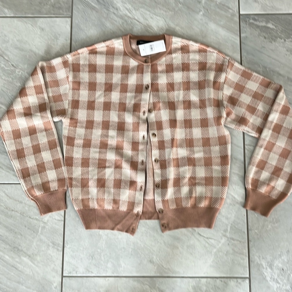 Ann Taylor NWT size small checked cardigan in Dominican sand